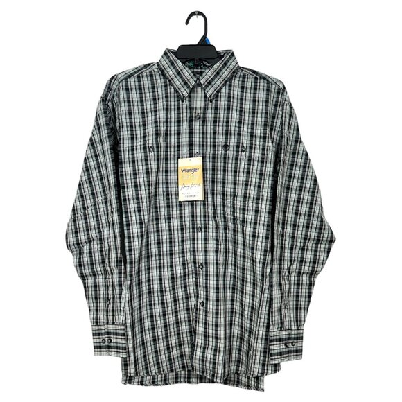 Wrangler George Strait Relaxed Fit Stretch Button Shirt New $60 BL/GR/WH 1123527 - Picture 1 of 5